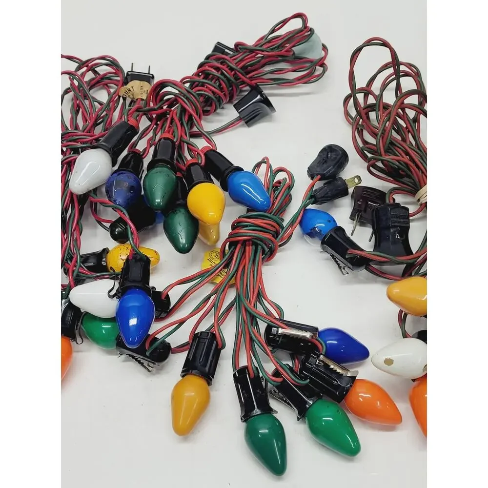 5 Vintage C7 7 Socket Red Green Wire Multi Color Bulbs TESTED Missing 1 Bulb